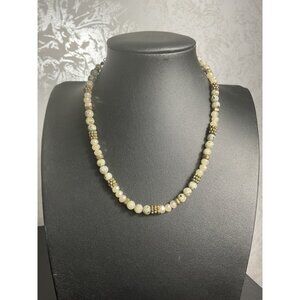 Vintage Beaded Necklace With Beige & Brown Stones Adjustable Chain With Lobster